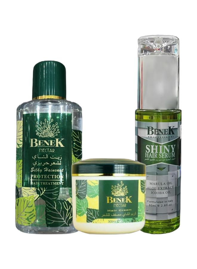 بينيك كريم بينيك نكتار تي للشعر 300 مل، وسيروم تلميع الشعر بخلاصة الصبار وزيت الجوجوبا 80 مل، وعلاج حماية الشعر الحريري 120 مل. - Image 1